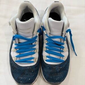 White and Blue Sneakers with Blue Laces
